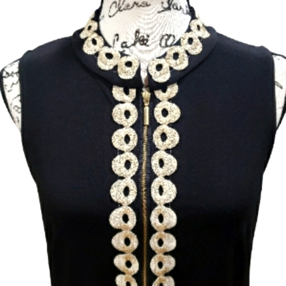 Nina Leonard Black Sleeveless Dress W/ Gold Detailing - Picture 2 of 7